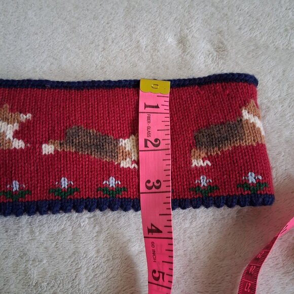 Ouisha Women's Red Navy Trim Corgi Dog Hand Loomed Pure Wool Winter Headband - Picture 8 of 8